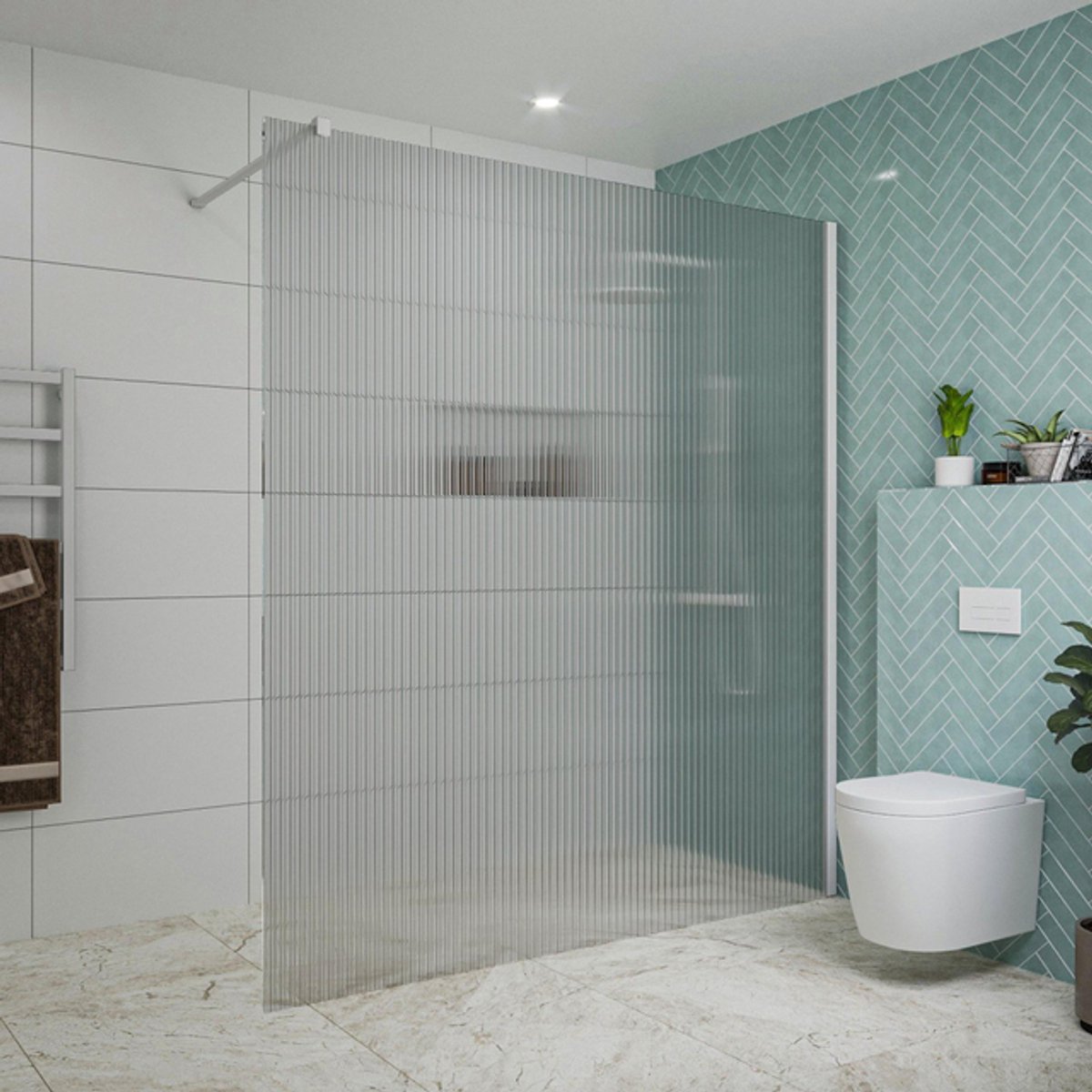 FugaFlow Eccelente Vetro inloopdouche badkamer - 180x200cm - ribbelglas - wandarm - mat wit