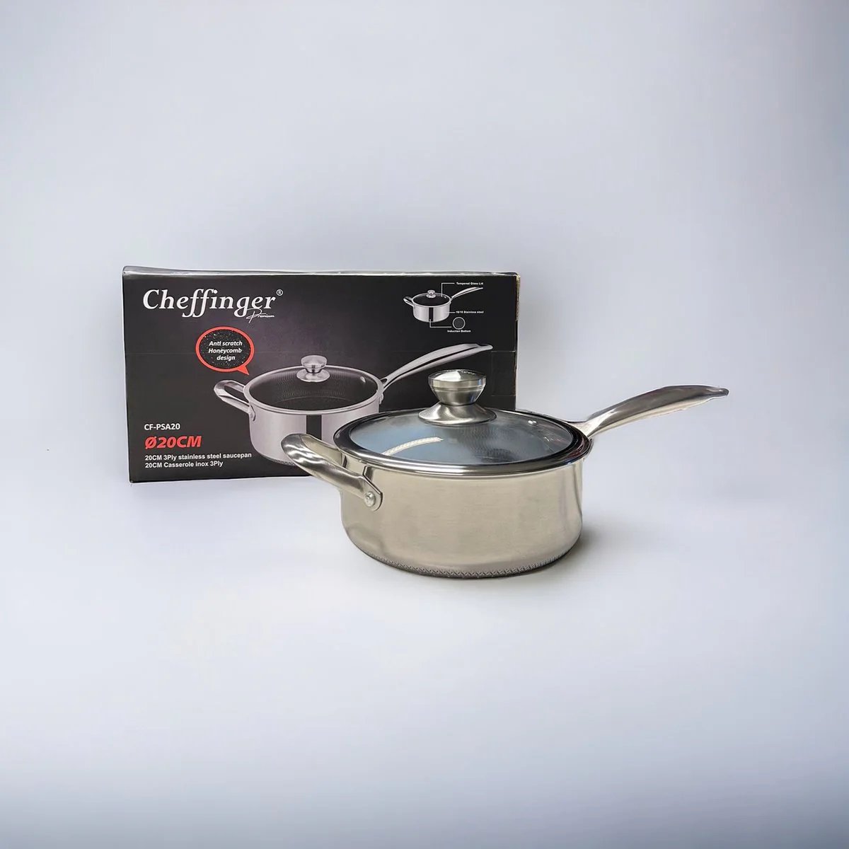 Cheffinger Steelpan met Deksel - 20cm - RVS - Honingraat - Inductie