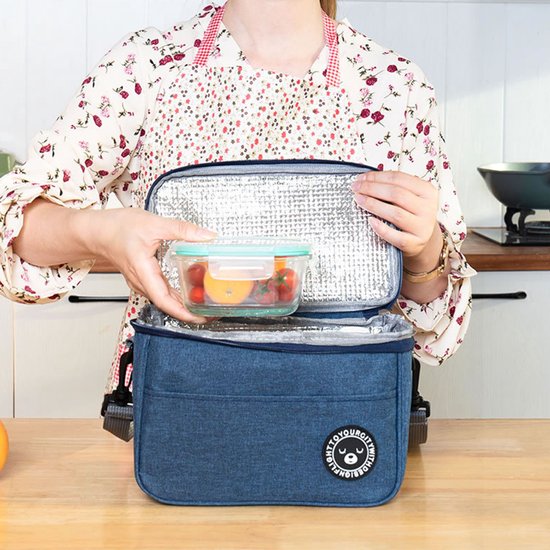 1 stuk Lunch Bag - Lunchtas - Koeltassen - Picknicktas - Handvat Riem - Oxford-doek - waterdicht - Geïsoleerde Koeltas - 26*17*18cm - Marine van Adaza — afbeelding 3
