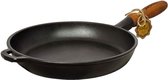 MAYSTERNYA Gietijzeren Koekenpan - ø 26 x 4 cm - Geschikt Voor Inductie - Houten Handvat - Pannen - BBQ Pannen - Pannenset - BBQ Accessoires - Barbecue - Keuken Cadeau - Cadeau - Cadeaupakket Geschenk - Steelpan - Zwart