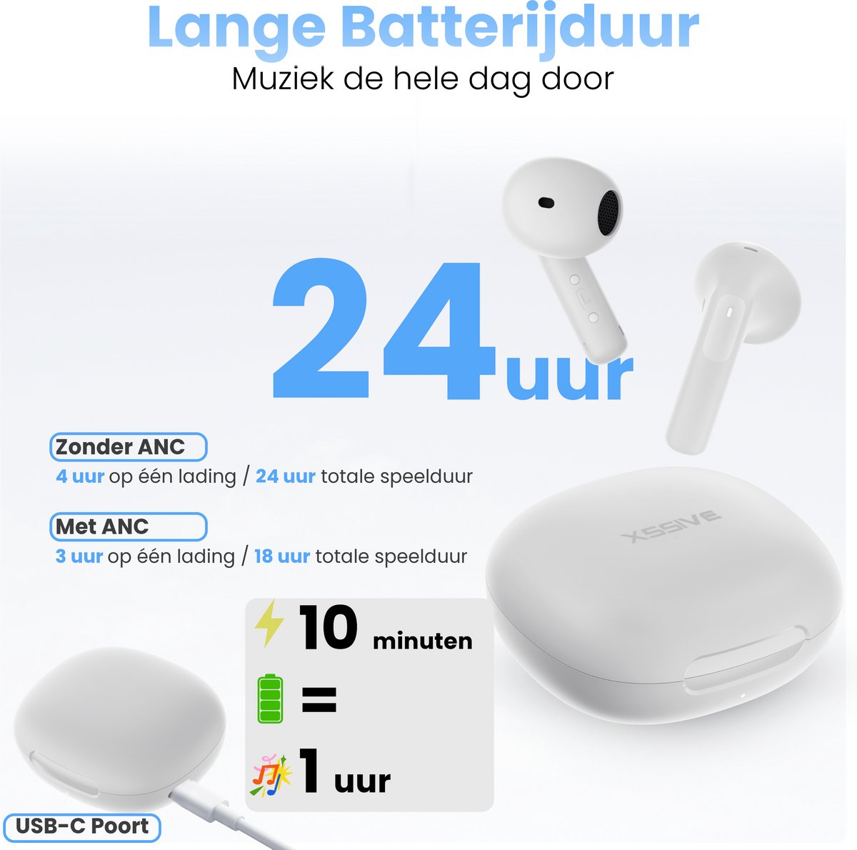 Xssive TWS15 Draadloze Oordopjes - Drievoudige Noise Cancelling & Hi-Res Audio - Bluetooth Oordopjes Geschikt voor iPhone, Samsung Oortjes Draadloos – foto 2