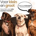 Drie boxershonden kijken naar de camera, één bruin-witte, één witte, één bruine.