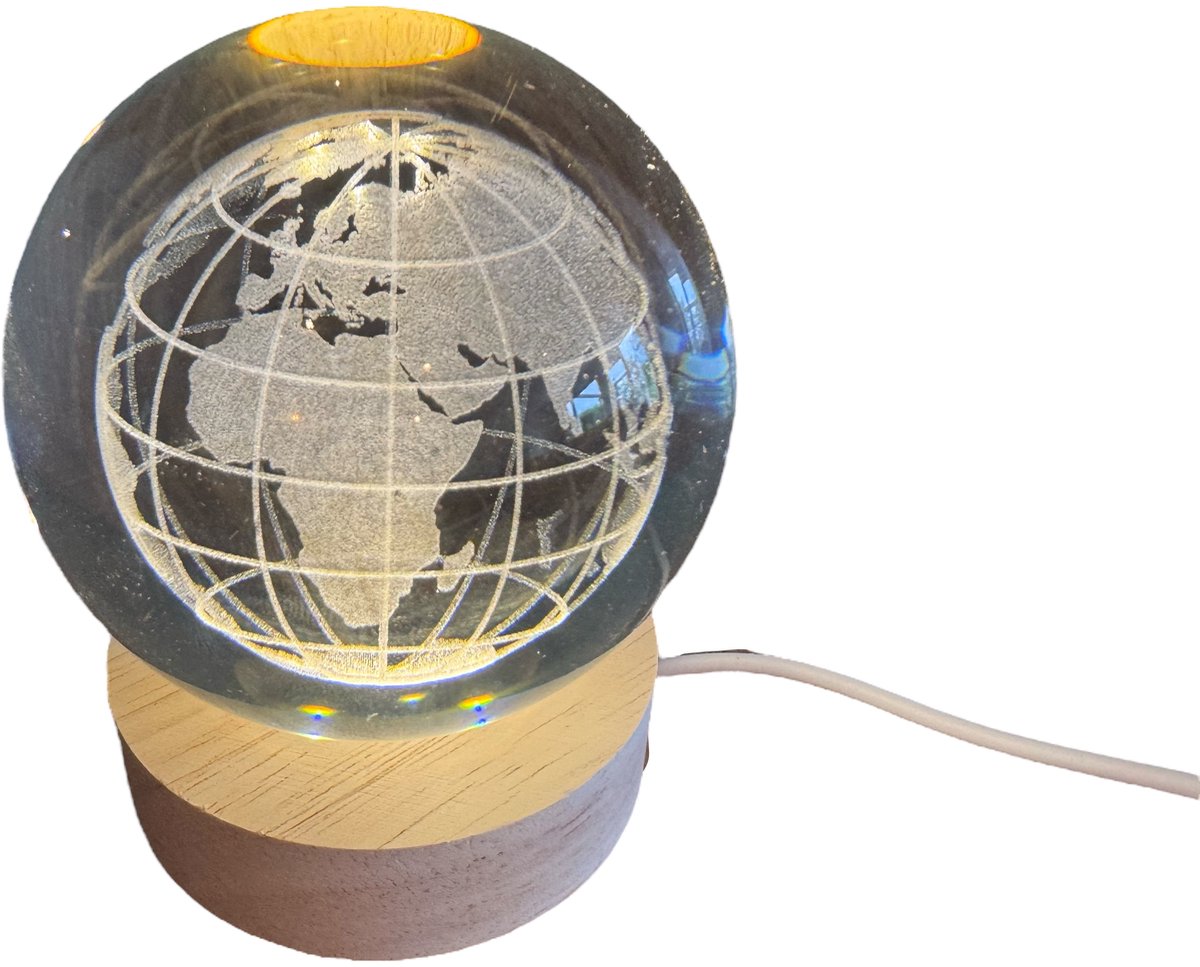 Klarigo® Nachtlamp – Wereldbol - Globe - 3D LED Lamp – Glazen Bol – Warm Licht – Bureaulamp – Nachtlampje Kinderen – Creative lamp