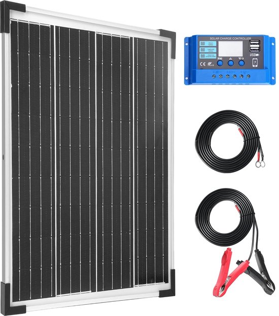 600W Zonnepaneel 6st 100W 18V Monokristallijne (zeer efficiënte) Zonnelading, met 60A controller USB-uitgang, geschikt voor camper, boot, tent, auto, aanhanger, 12V batterij, zwart (600