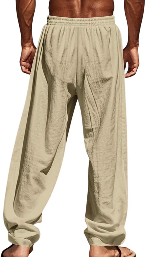Pantalon en lin Nivard pour homme - Pantalon d'été - Adultes - Pantalon long - Pantalon de plage - Été - Style Ibiza - Beige - Taille S