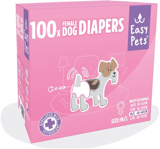 Easypets Dog Diapers Female - Hondenluiers Teef - M/L - 100 stuks - Loopsheidbroekje - Voordeelverpakking