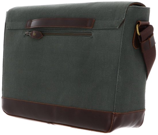 BUCKLE & SEAM Schoudertas met laptopvak Times Canvas Messenger Bag Green / Blu Donkergroen