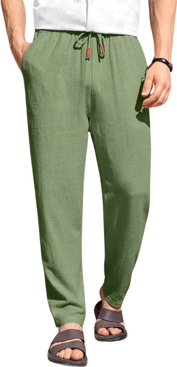 Bovista Linnen Broek Heren Zomerbroek Volwassenen Lange Broek Pantalon Strandbroek Zomer Ibiza Stijl Groen