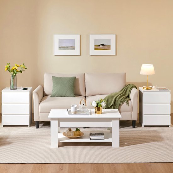 Yaheetech nachtkastje voor boxspringbed, 3 laden, 59 cm hoog