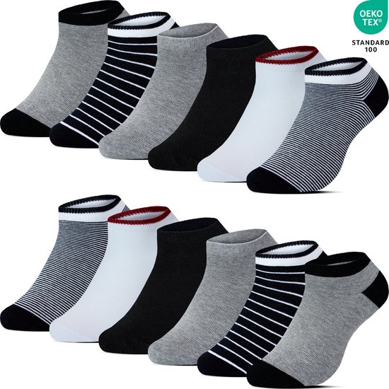 12 Paar Heren Sneakersokken Enkelsokken - Gestreept - Effen - Casual Daily - Fashion Sokken - Katoen - Maat 43-46 - Zomersokken B-6401
