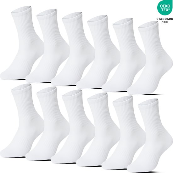 12 Paar Sportsokken met Arch Support Crew Lengte - Casual Daily Sokken - Wandelsokken - Katoen - Wit - Maat 43-46 - Heren Dames Unisex - Zomersokken B-6202