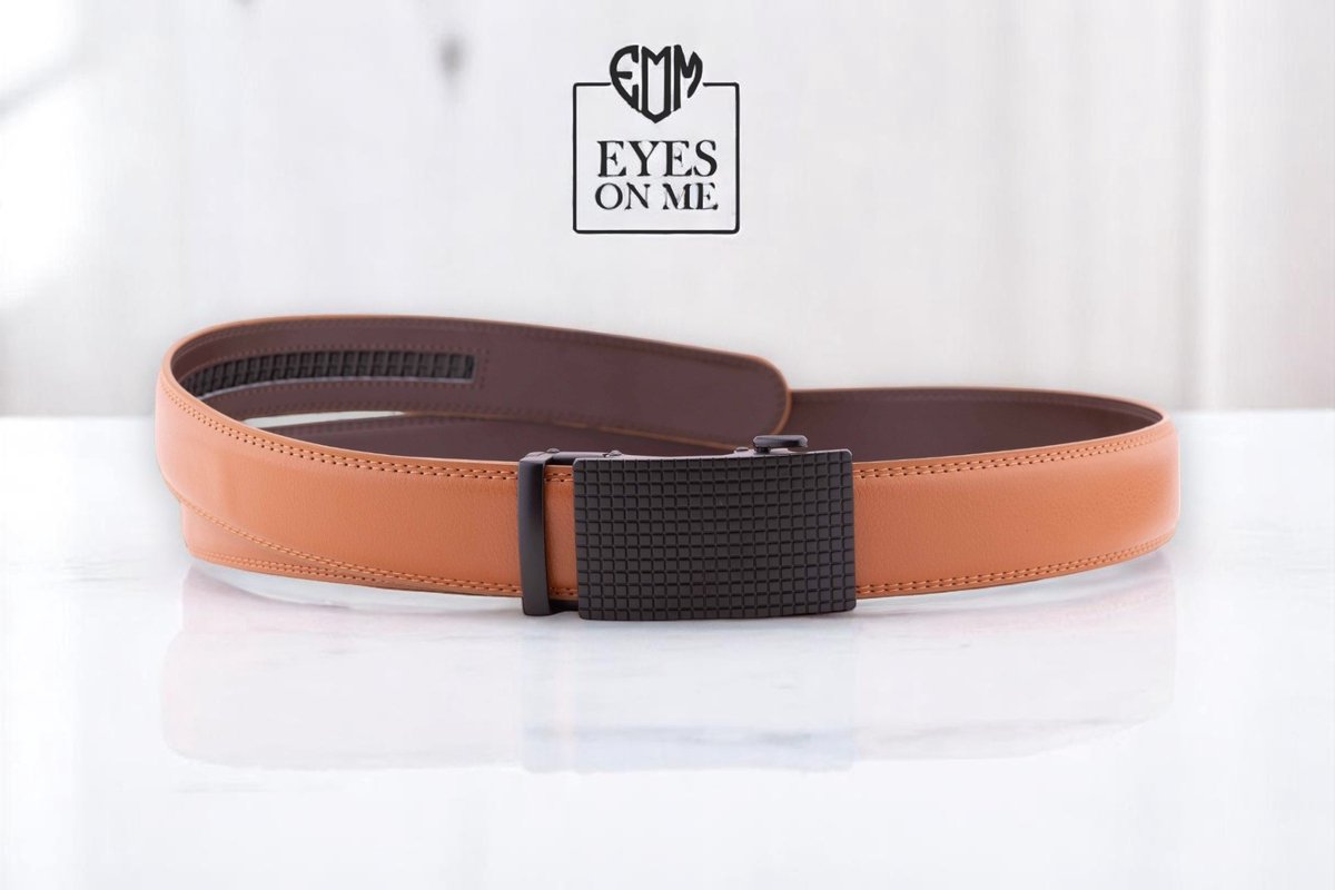 Camel lederen riem zonder gaatjes met automatische gesp voor heren ( Model N167 )