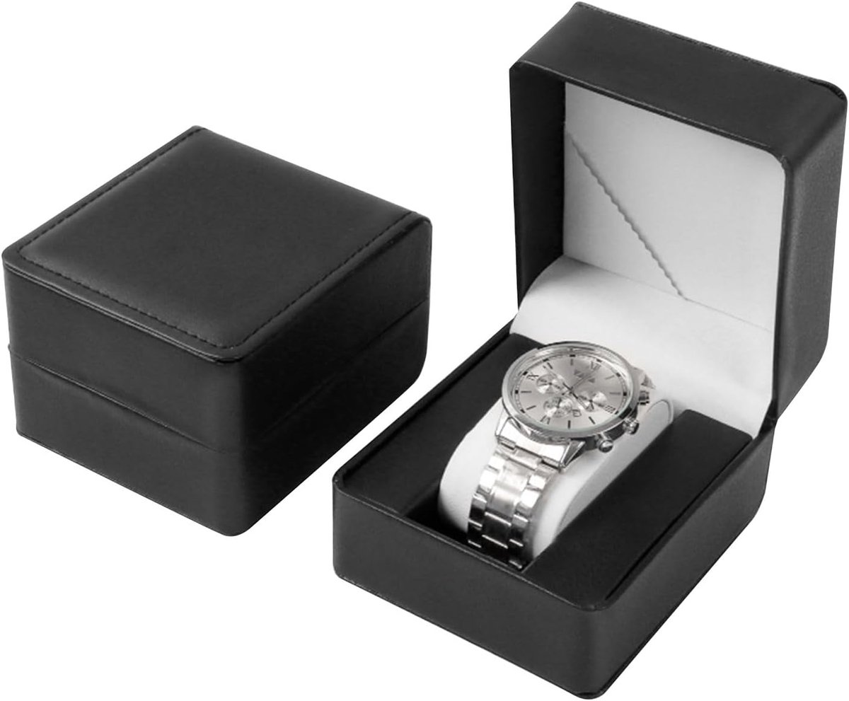 Horlogedoos - onafhankelijke horloge-opbergbox - PU-leer met uitneembare horlogepad - unisex ronde horlogebox - geschikt voor polshorloges - smartwatches - armband (zwart)
