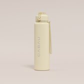 Cabau Bloom RVS Waterfles 870ml Butter Yellow | Geïsoleerde BPA-vrije & Lekvrije Thermosfles | Duurzame Herbruikbare Drinkfles met Schoonmaakborstel & Draagkoord | BPA vrij Sportfles Dames | Waterfles Volwassenen | Cadeau voor Haar