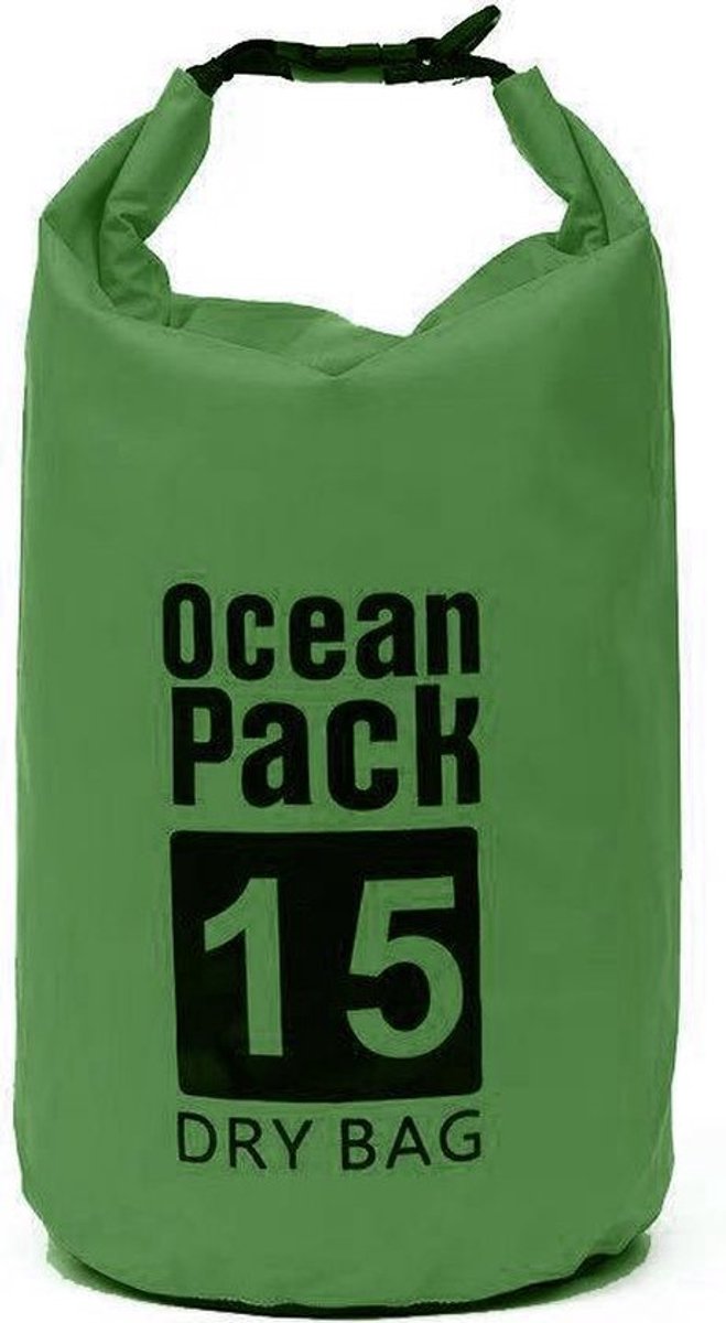 Waterdichte Tas - Dry bag - 15L - Groen - Ocean Pack - Dry Sack - Survival Outdoor Rugzak - Drybags - Boottas - Zeiltas