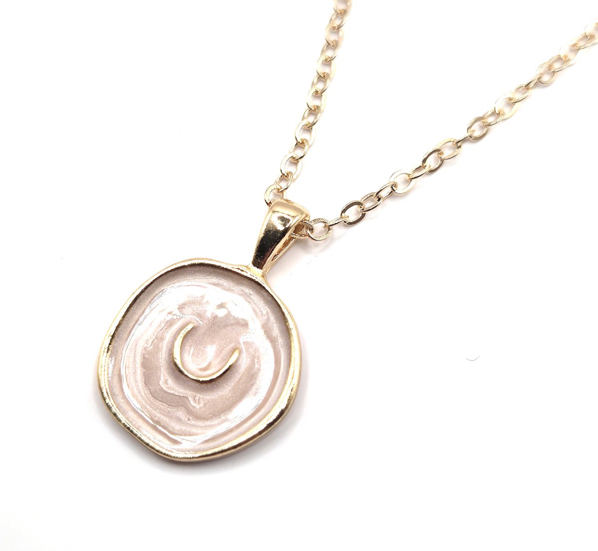 LiLaLove Dames Ketting- Ketting Goudkleurig Roze Maan- Hippe Ketting- Vrouw- Moederdag