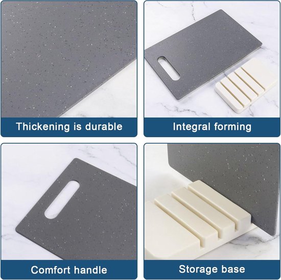 Cutting Board, Plastic, 4 Pieces, Chopping Board Set, Breakfast Boards with Handles and Storage Stand, Chopping Boards, Plastic, Kitchen Board for Meat, Fine Food, Vegetables and Fruit
