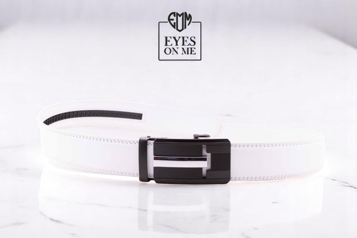 Witte lederen riem zonder gaatjes met automatische gesp voor heren ( Model N022 )