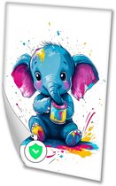 Schattige olifant met verfspetters - Olifant poster - Muurdecoratie dieren - Digital Art - Posters vintage - Decoratie muur - Poster 50x70 cm