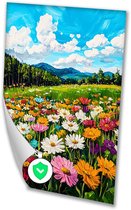 Kleurrijk bloemenlandschap met bergen - Bloemen posters - Muurdecoratie natuur - Impressionisme - Moderne poster - Muur kunst - Poster 40x60 cm