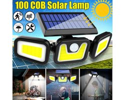 ElectroGoods Solar Buitenlamp met bewegingssensor, 100 LED solar wandlamp met bewegingsmelder, IP65 waterdicht, 120° lichthoek, solar wandlamp voor tuin