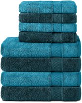 Bol.com Komfortec Handdoekenset – Set van 8 - 4x Handdoek 50x100 cm en 4x Badhanddoek 70x140 cm - 100% Katoen - Petroleumblauw&T... aanbieding