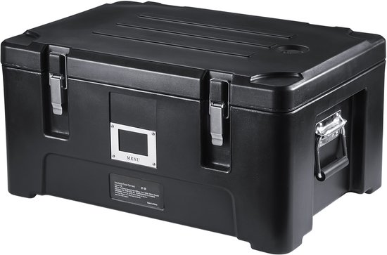 Support de casseroles isotherme – Boîte chauffante empilable de 36 litres avec 3 casseroles en acier inoxydable, chauffe-plats en PEBD avec poignées élastiques pour restaurants et cantines, Zwart