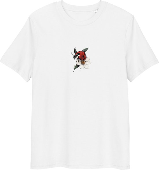 Lieveheersbeestje T Shirt Dames en Heren - Natuurprint - Biologisch Katoen - Wit - 2XL