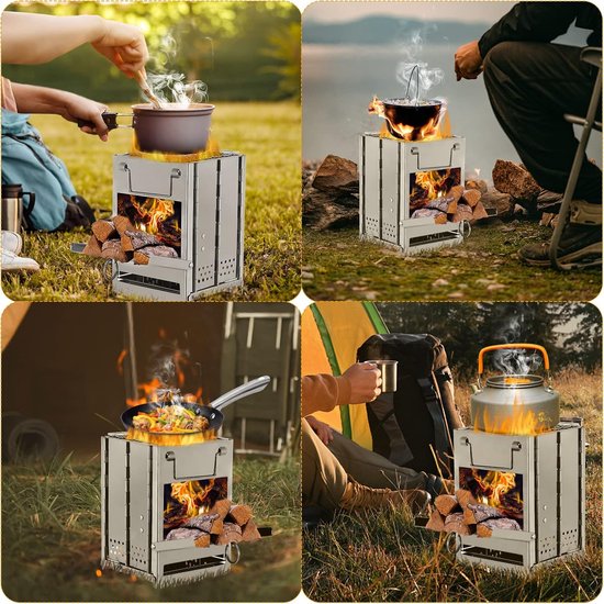 Campingkooktoestel & Mini Houtskoolbarbecue - Inklapbare RVS Houtkachel met Draagtas - Compact & Lichtgewicht voor Backpacking, Wandelen & Kamperen van Merkloos — afbeelding 2