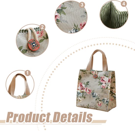 Lunchtas - Lunchbox tas - picknicktas - Roos - Canvas lunchbox tas - grote capaciteit - lunchtas - boodschappentassen - handtassendraagbare lunchtas - Groen - Klein van Merkloos — afbeelding 3
