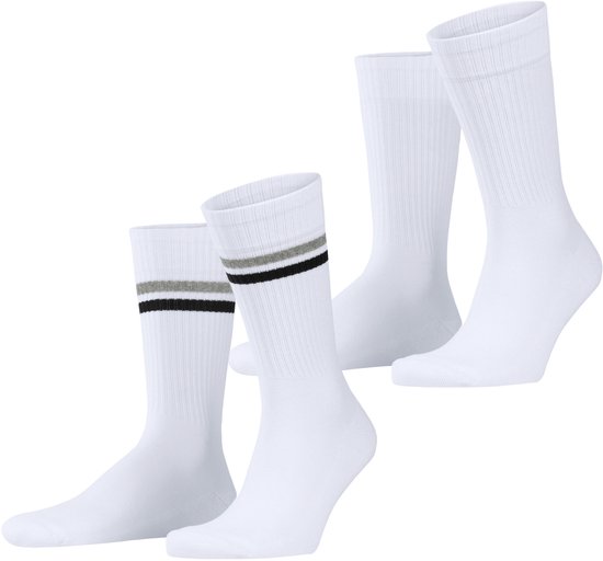 Esprit Tennis Stripe Lot de 2 paires de chaussettes en coton biologique à rayures durables pour hommes, blanc - Taille 43-46