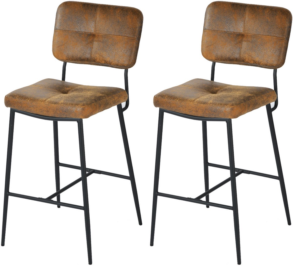 MEUBLES COSY Barstoel - Set van 2 - Vintage Bruin - Kruk - met rugleuning&stabiel stalen frame - Dik gevoerde Kunstleder