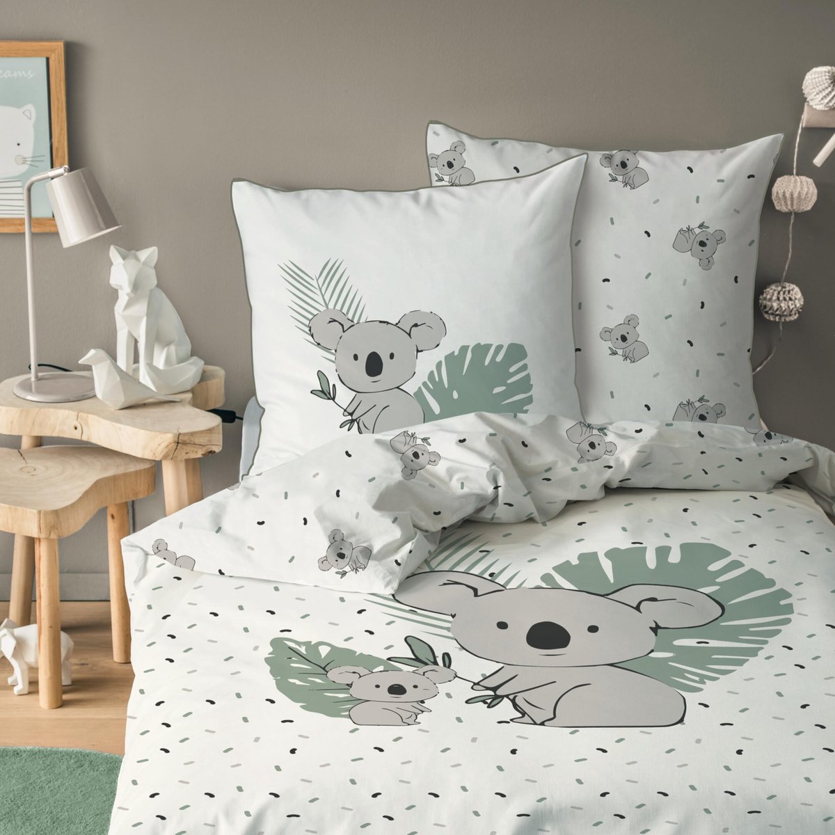 Ibenzoa Kinderbeddengoedset met Schattige Dierenmotieven voor Jongens en Meisjes , 100% Katoen koala