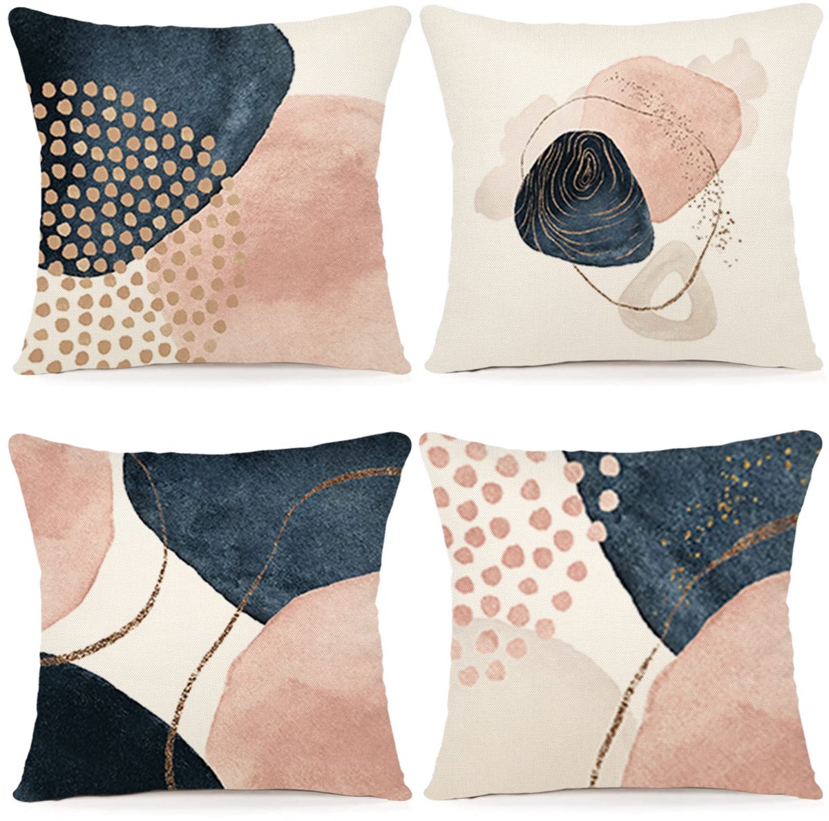 Ibenzoa Kussensloop 50 x 50 cm, Set van 4 Sierkussens, Linnen, Kussenhoezen, Moderne Bankkussens, Boho, Kussenslopen, Abstract Patroon, Kussenhoezen Voor Bank, Slaapkamer, Bank, Outdoor, Kussen, 50 x 50 blauw