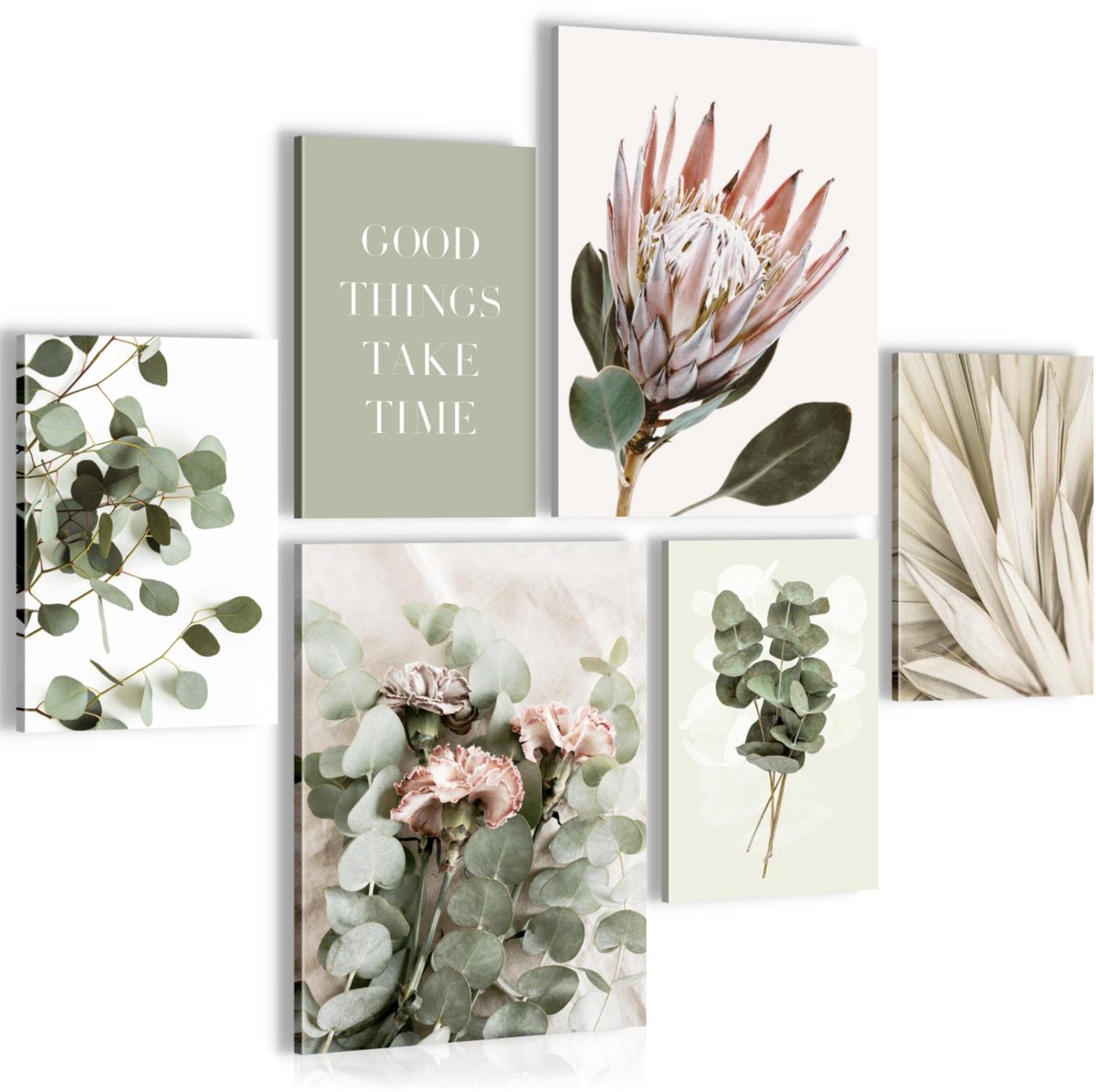 Ibenzoa Moderne Wanddecoratie Set met Groene Bladeren in Boho Stijl voor Slaapkamer en Woonkamer