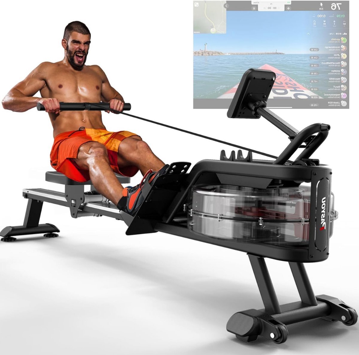 Thuys – Roeitrainer Inklapbaar – Roeimachine – 160 Kg gewichtscapiciteit – Magnetische Roeiapparaat Fitness – 6 Weerstandniveaus – LCD Monitor