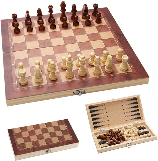 Schaakspel - Houten schaakbord met schaakstukken - Opvouwbaar - Vanaf 5 jaar