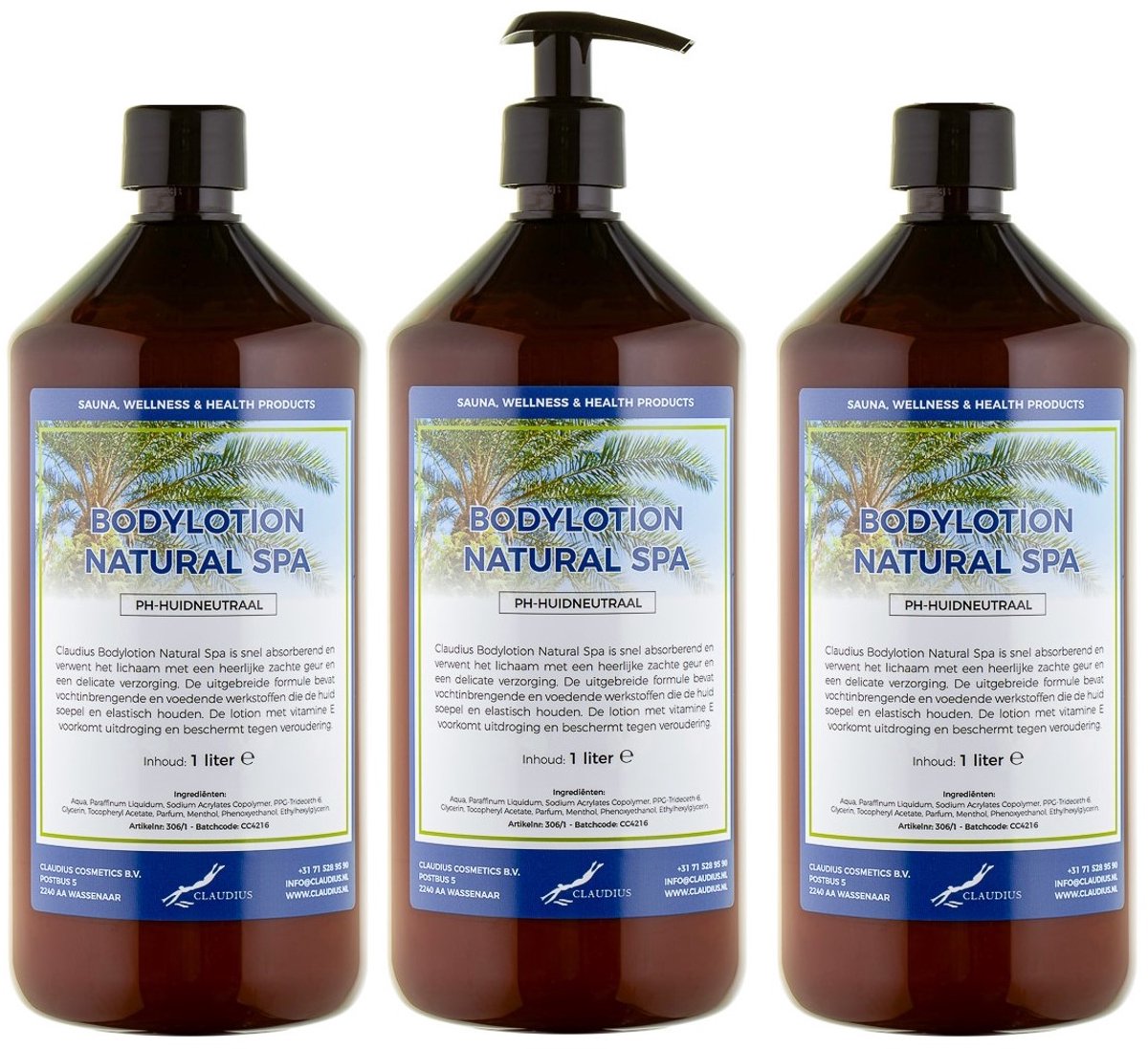 Bodylotion Natural Spa 1 Liter - met gratis pomp - set van 3 stuks