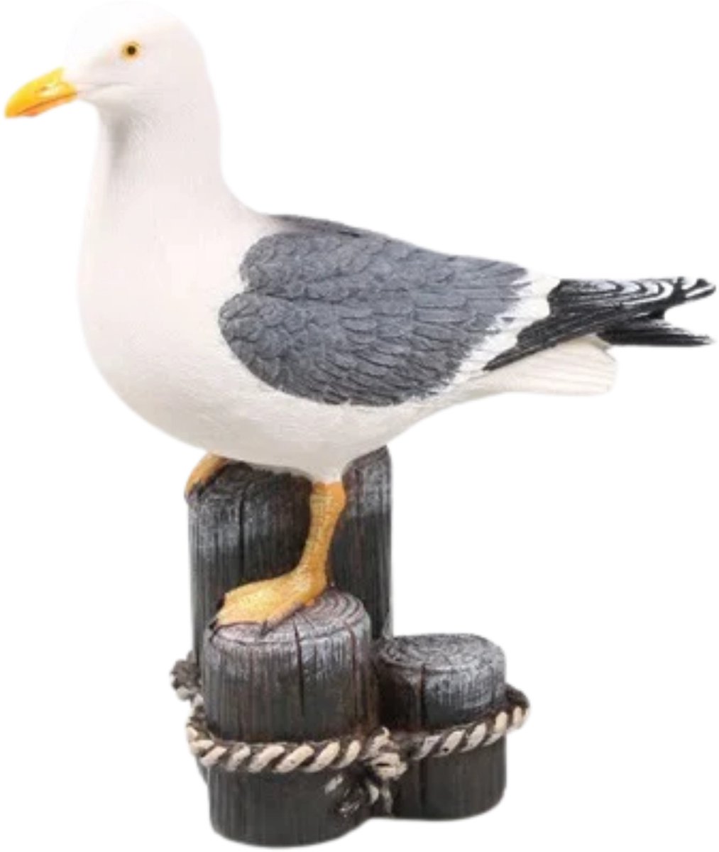 FFarmwood Meeuw op 3 palen vogel tuin beeldje - binnen/buiten - 18x8x20 cm - dieren tuinbeelden - vogels