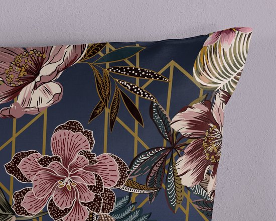 Pure dekbedovertrek bloemen - 1 persoons 140x200/220 cm - Donkerblauw - Microvezel van Merkloos — afbeelding 2