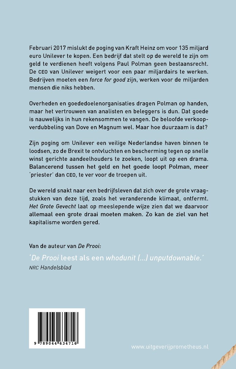 Boekomslag met tekst over Unilever en Paul Polman. Grijze achtergrond met Nederlandse tekst. Barcode onderaan.