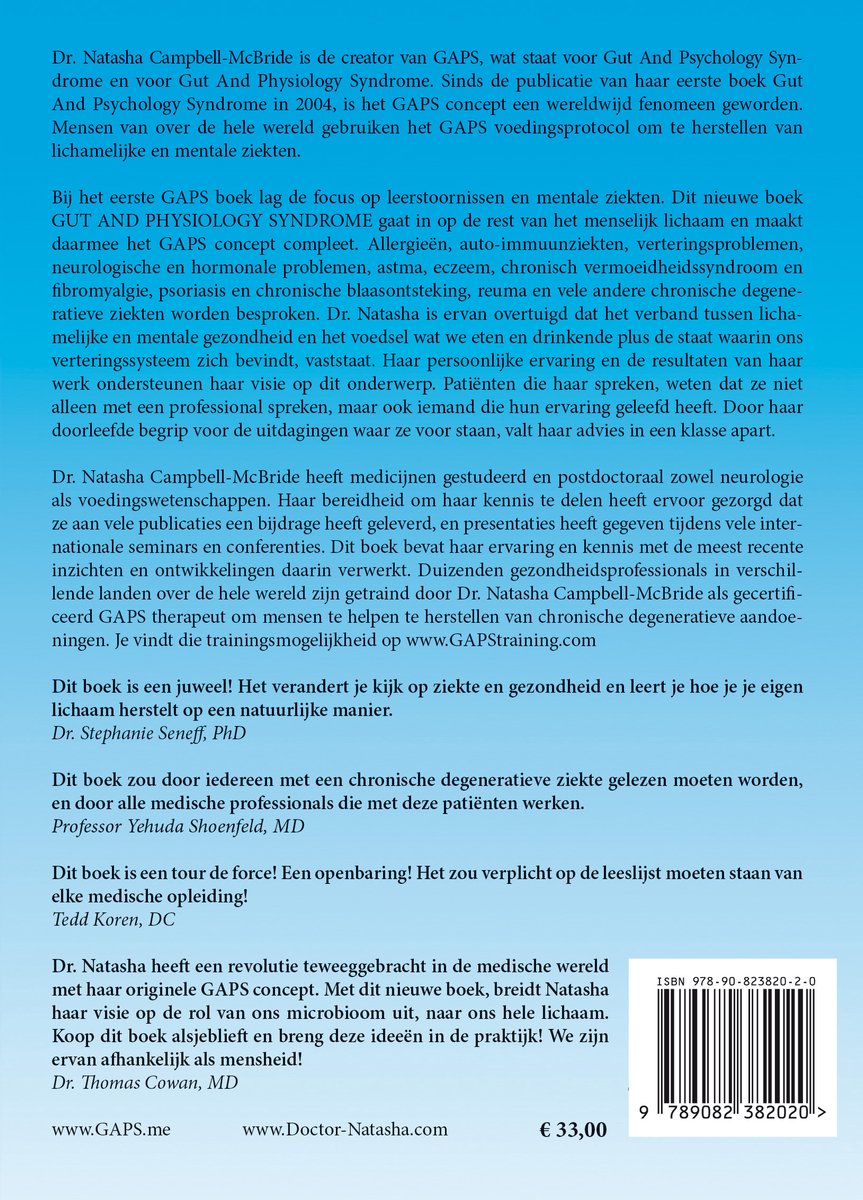 Boek kaft van Gut and Physiology Syndrome met de auteur Dr. Natasha Campbell-McBride en ISBN.