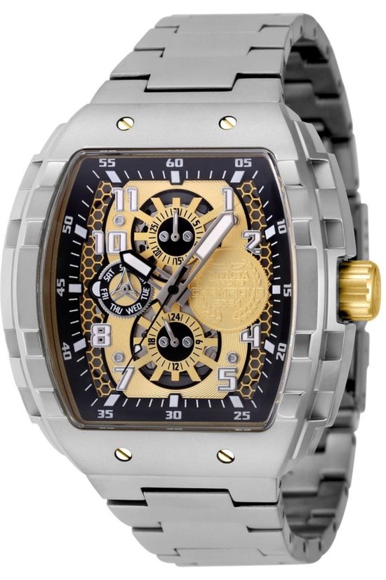 Invicta Racing 49065 Heren Horloge - Waterdicht - Analoog - Quartz Uurwerk - Roestvrij Staal met gouden Wijzerplaat - 47mm