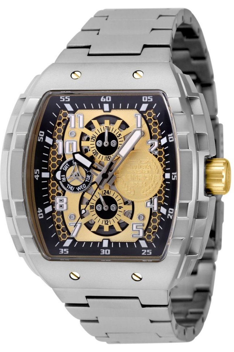 Invicta Racing 49065 Heren Horloge - Waterdicht - Analoog - Quartz Uurwerk - Roestvrij Staal met gouden Wijzerplaat - 47mm