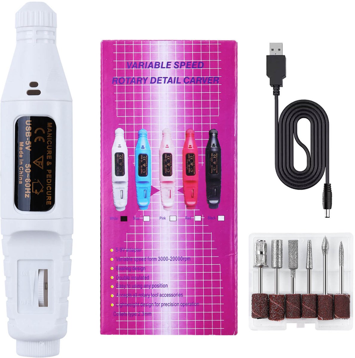 Witte Nail Pen, USB Nagelfrees, 20.000–30.000 RPM