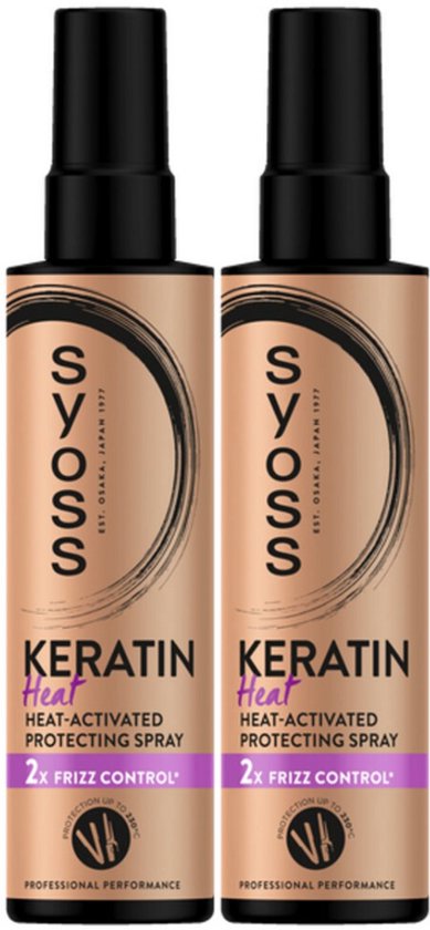 Syoss Keratin Heat Protection Hair Spray Double Frizz Control - Beschermt bij het föhnen krullen of gladmaken tot 230 °C tegen vocht en kroezen - 2 x 200 ml