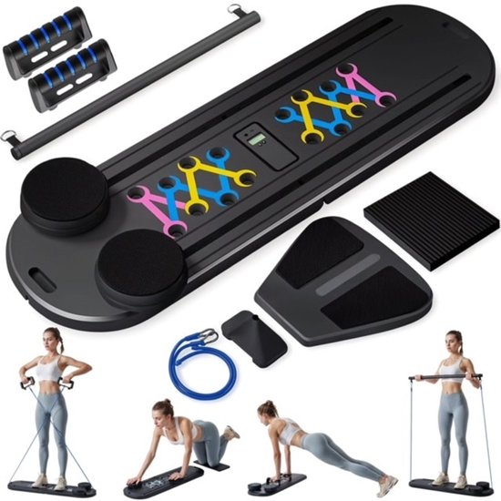 Foto: Jari multifunctioneel pilates reformer fitness board 10 in 1 bord voor thuisgebruik full body workout inclusief stang ab roller weerstandsbanden