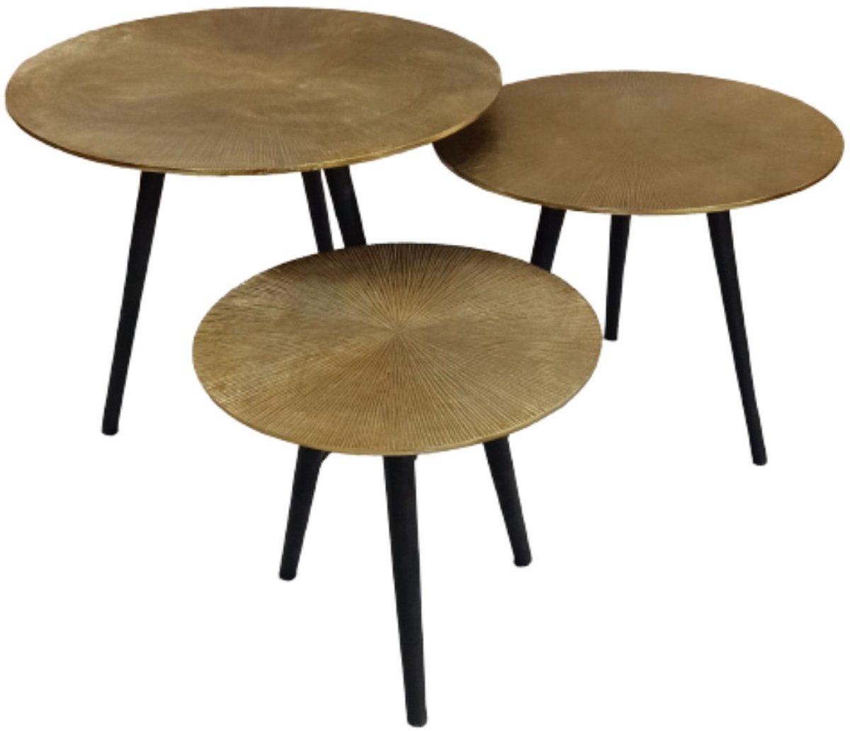 Bijzettafel Rond Industrieel (Set van 3) - Bijzettafeltjes Woonkamer - Salontafel Rond Set van 3 - Bijzettafels Rond Hout - Decoratie Tafel - Decoratie Salontafel - Salontafel Industrieel & Landelijk