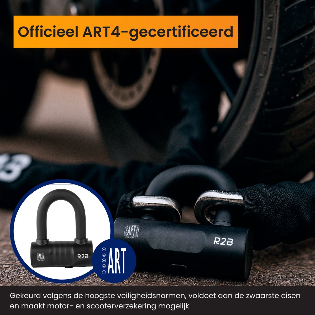 R2B Motorslot ART 4 - 120 CM - 2 Sleutels - Scooter Slot - Fietsslot - ART 4 Slot - Kettingslot Motor - Kettingslot Scooter - Fietssloten electrische fietsen - Motorsloten - Scootersloten - Bike Lock – foto 2