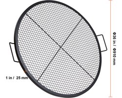 X-Marks Grillrooster voor Vuurplaats, 91,4 cm Rond Grillrooster, Robuuste Stalen Grill met Handvat en Steundraad, Draagbaar Kampeerkeukengerei voor Feesten en Bijeenkomsten in De Buitenlucht, Zwart